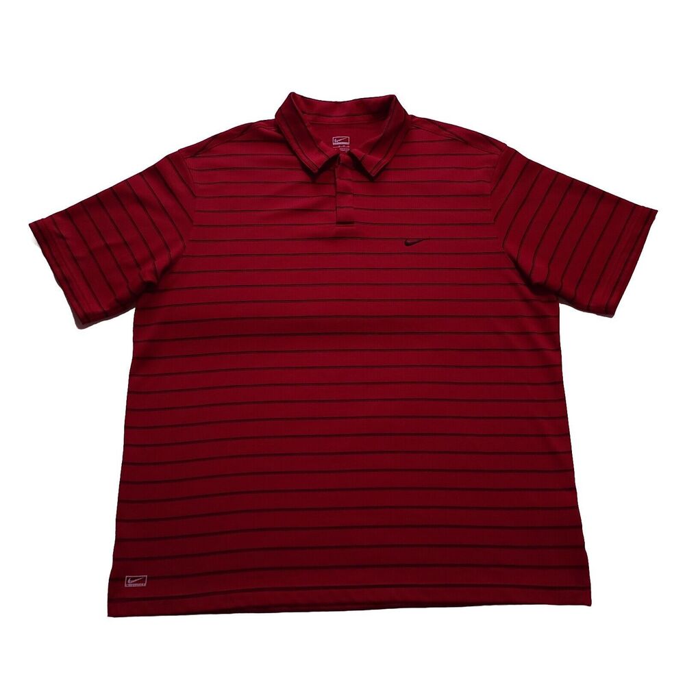 NIKE GOLF Tour Performance Dri-Fit Men's Red Black Stripe Polo Shirt Size XL